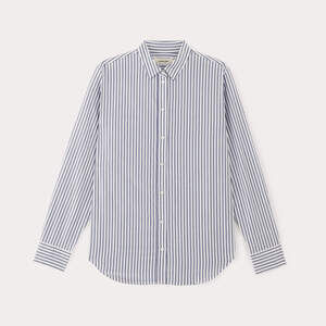 Everlane Women's Must-Have Shirt in Silky Cotton in White/Dark Blue, Size 8